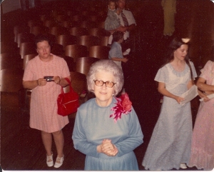 Mrs. Jessie Toney, at the front of the auditorium in which we did our recitals. I'm taking the photo from the stage.